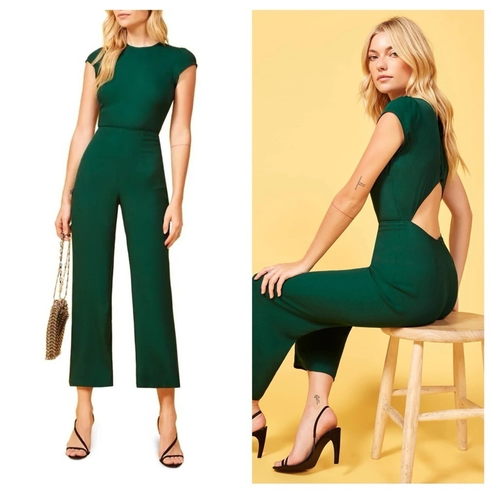 Reformation / Mayer Jumpsuit Forrest green open back cap sleeve 0